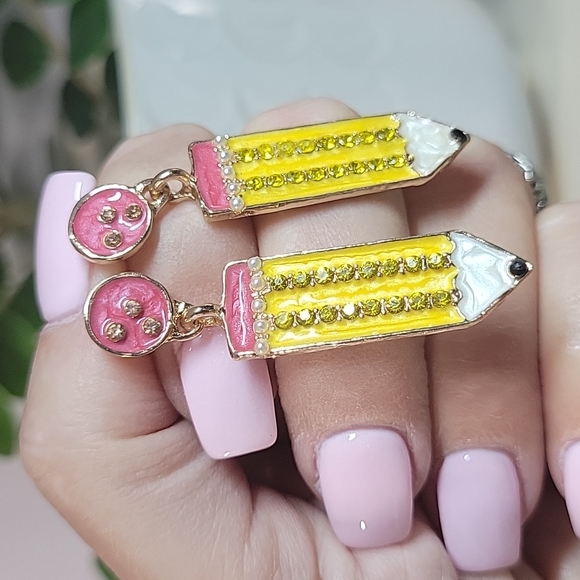 🔥LAST PAIR🔥 Embellished Pencil Drop Earrings - Picture 5 of 5